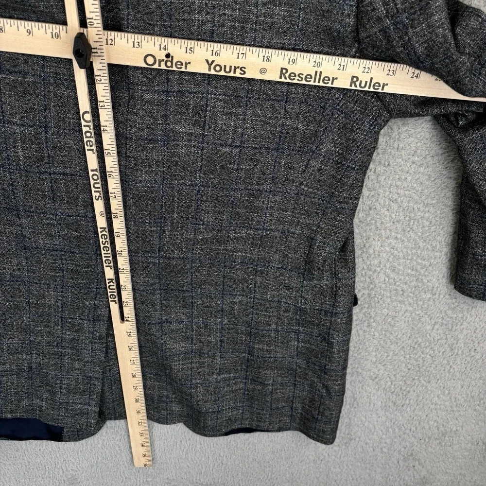 Jack Victor Blazer Mens 44L Gray Blue‎ Windowpane Wool Sport Coat Jacket